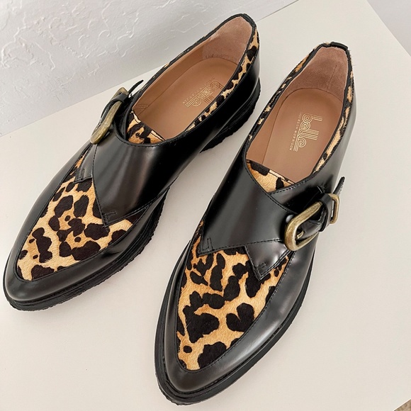 Belle by Sigerson Morrison Leopard and Leather creepers pointy toe flats loafers - Picture 7 of 13